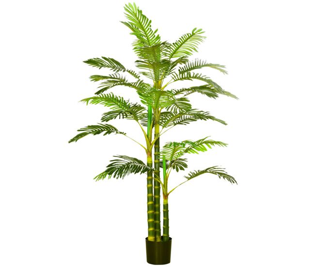 Homcom planta artificial palmeira areca grande 190 cm com vaso e 30 folhas decoração para interior e exterior sala de estar escritório ø19,5x190 cm