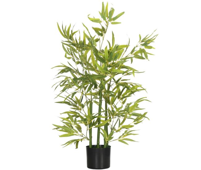 Homcom planta artificial de bambu com vaso 90cm bambu artificial com 504 folhas realistas decoração para sala de estar exterior ø15x90 cm verde