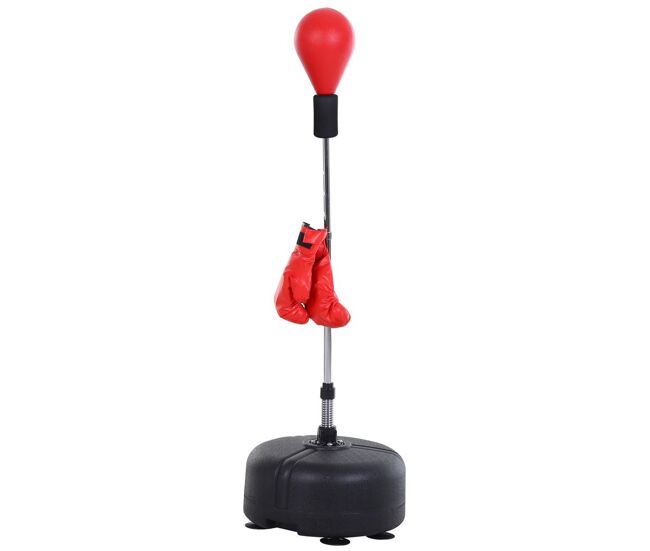 Homcom punching ball ajustável em altura com base recarregável punching ball de boxe com suporte e luvas para adultos e adolescentes ø48x136-154 cm