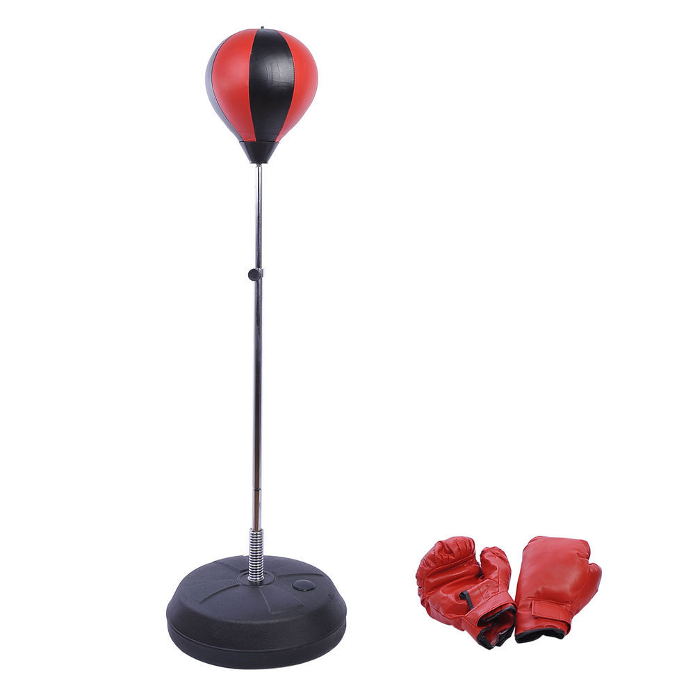 Homcom punching ball de boxe com altura ajustável de 4 níveis base recarregável com água ou areia e luvas para adolescentes ø43x125-145 cm vermelho e