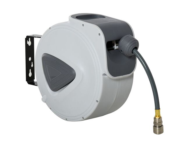 Durhand carretel de mangueira de ar comprimido automático de 15m conector de 1/4'' bsp com suporte para parede giratório 180° diámetro interno 3/8'' (9,5x15 mm) gris