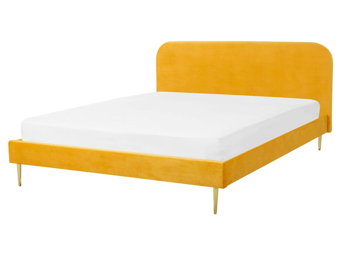 Beliani Cama Terciopelo FLAYAT 173x215 Amarelo