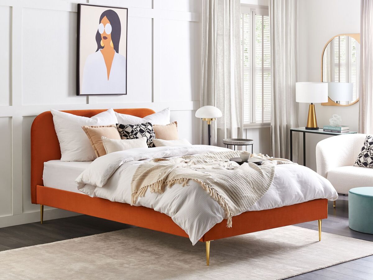 Beliani Cama Terciopelo FLAYAT 173x215 Laranja