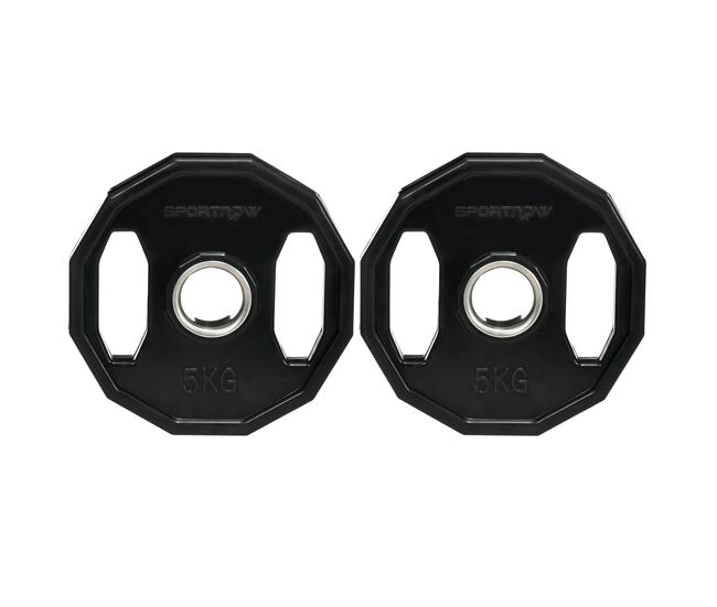 Sportnow conjunto de 2 discos de pesos olímpicos 5 kg ø24x3,5 cm ferro fundido placas de pesos com orifício de 50 mm para barra treino fitness em casa