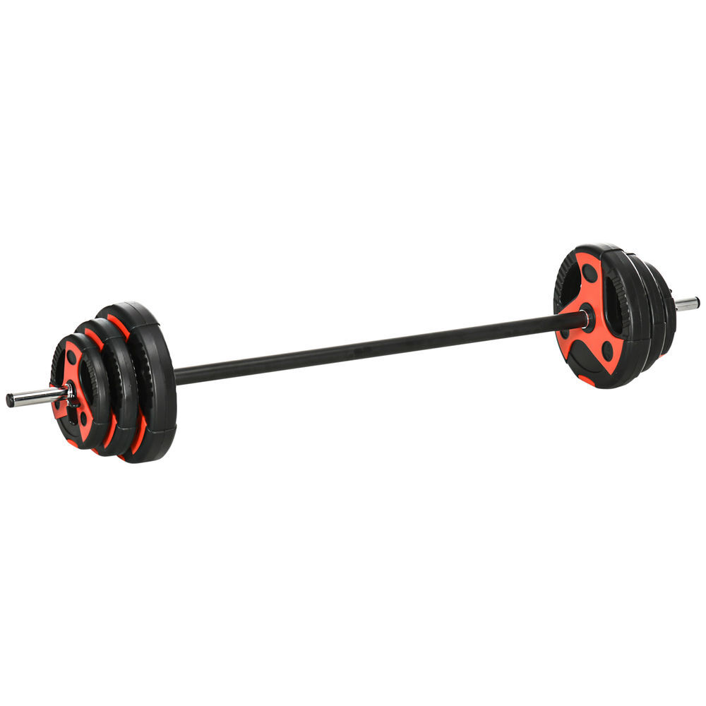 Sportnow conjunto de barra de pesos com discos conjunto de musculação com discos 1,25kg 2,5kg e 5kg para treinamento em casa ginásio 140x17x17cm preto