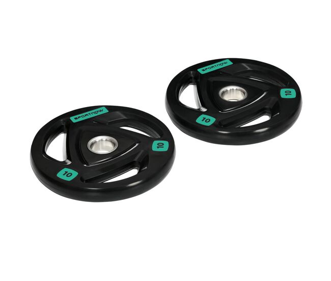 Sportnow conjunto de 2 discos de pesos olimpicos 10kg ferro fundido placas de peso revestido em borracha com orifício de 5cm para treinamento fitness em ginásio casa ø32x4cm noir