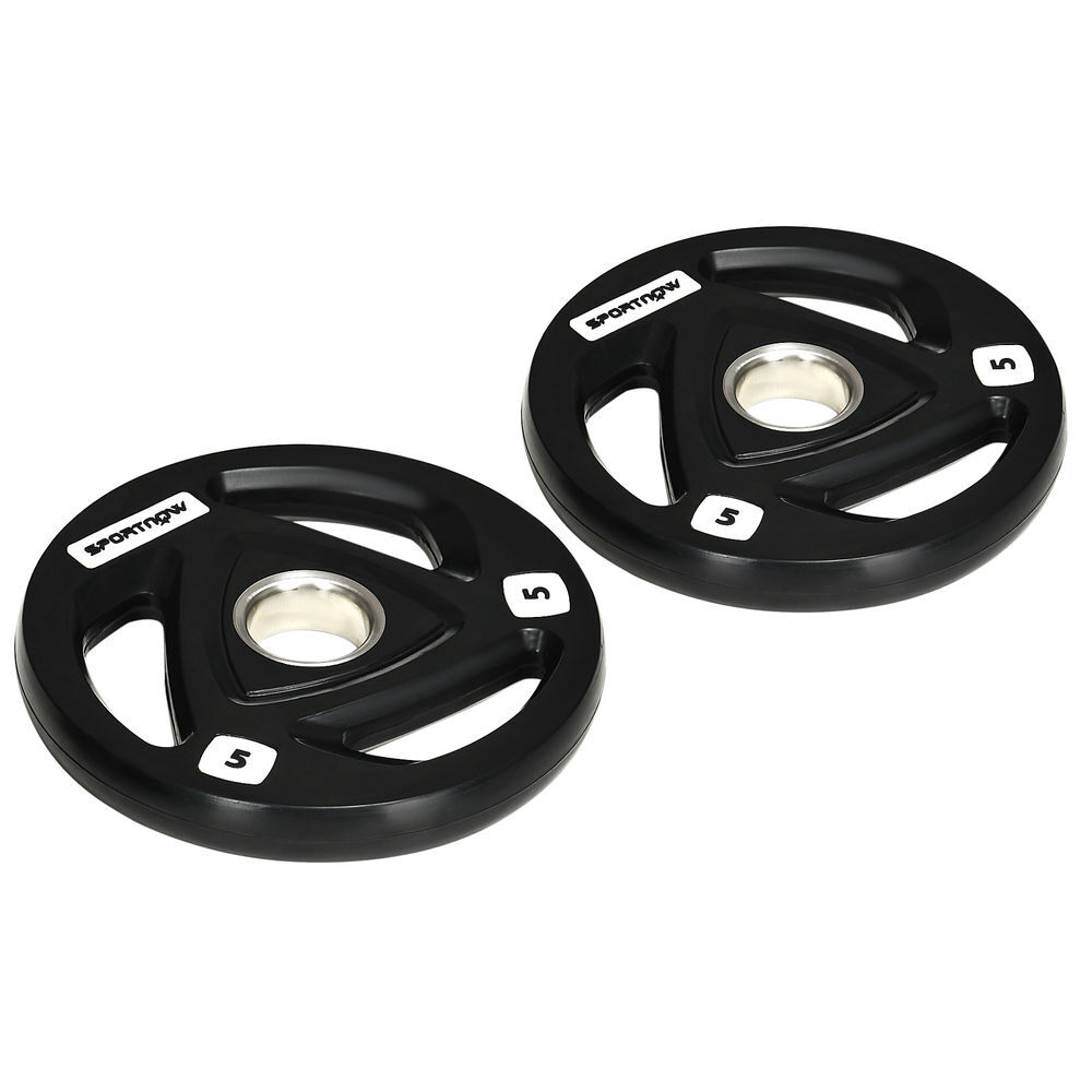 Sportnow conjunto de 2 discos de pesos olimpicos 5kg ferro fundido placas de peso revestido em borracha com orifício de 5cm para treinamento fitness