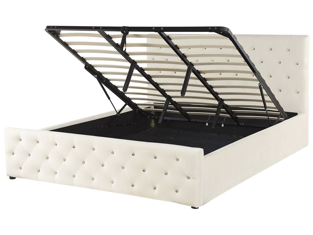 Beliani Cama con almacenaje Terciopelo AMIENS 191x217 Bege