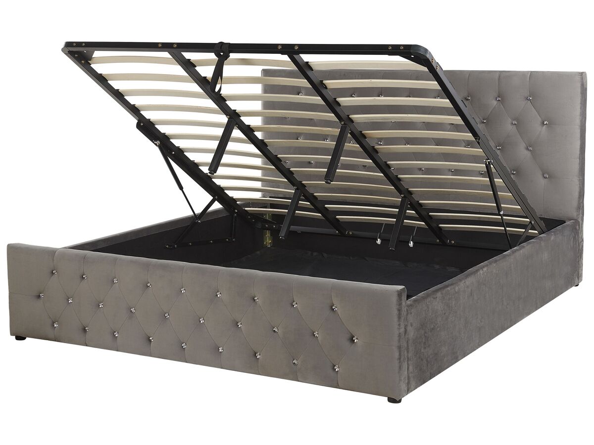 Beliani Cama con almacenaje Terciopelo AMIENS 191x217 Cinza Escuro