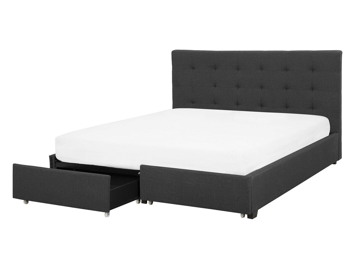 Beliani Cama con cajones Poliéster LA ROCHELLE 153x213 Cinza Escuro