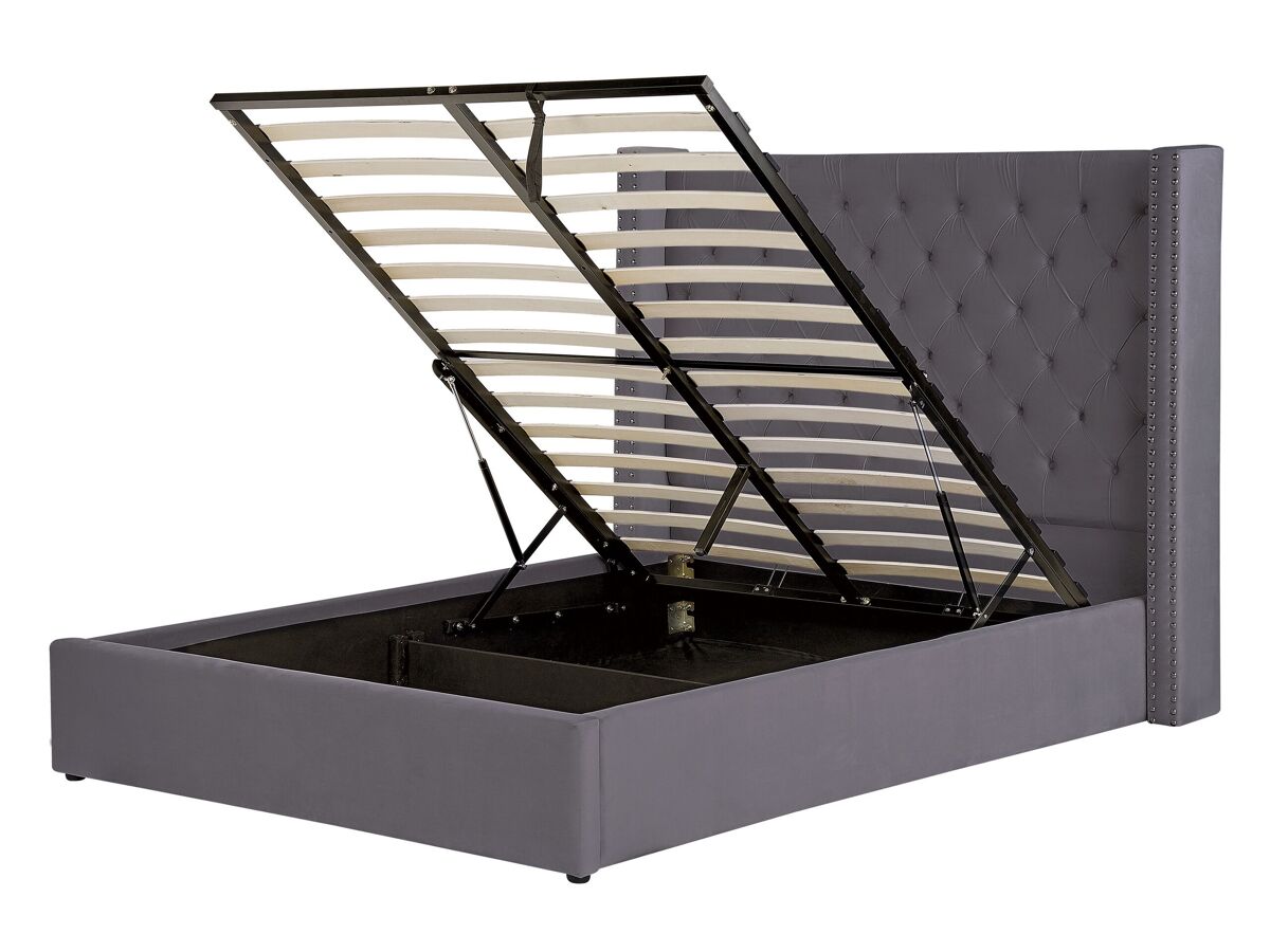 Beliani Cama con almacenaje Terciopelo LUBBON 170x217 Cinza