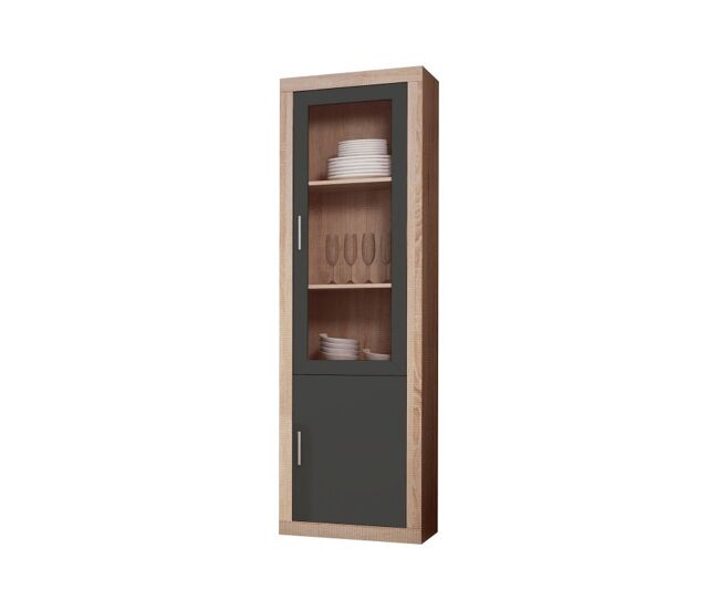 Nuka vitrina 2 portas cambria - branco, cambria - grafite 60 x 193,2 x 34,6 cm