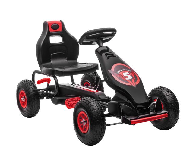 Homcom kart a pedais para enfants 5-12 anos kart a pedais infantil com assento ajustável pneus insufláveis amortecimento e travão de mão carga máx. 50kg 121x58x61cm rouge