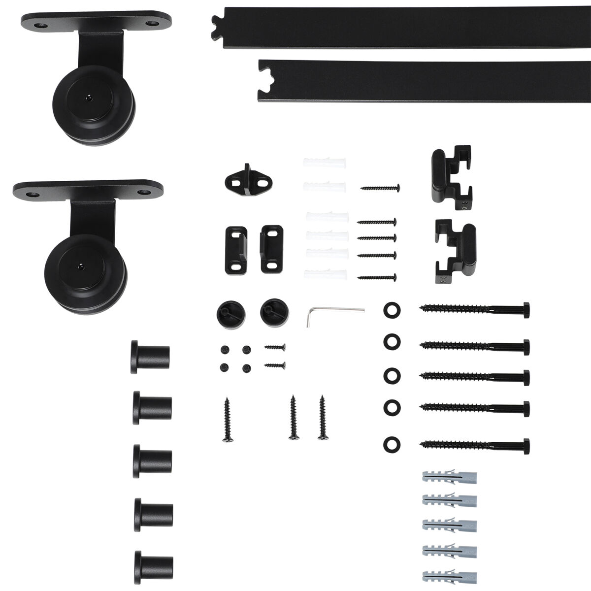 Homcom ferragem para porta de correr 200cm kit de acessórios para porta corredeira com 2 trilhos de aço de carbono carga máxima 100kg 200x40x0,6cm preto