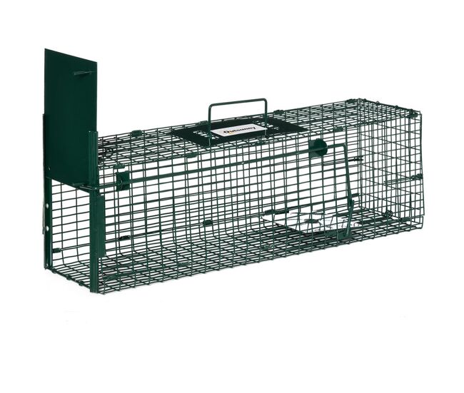 Outsunny armadilha para animais vivos com porta jaula metálica com pegador para ratos pequenos 60x18x20 cm verde escuro