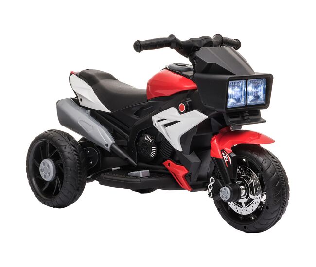 Homcom motocicleta électrique infantil com 3 rodas para enfants acima de 3 anos triciclo com pedal para enfants bateria 6v com luzes música pneus largos 86x42x52cm rouge