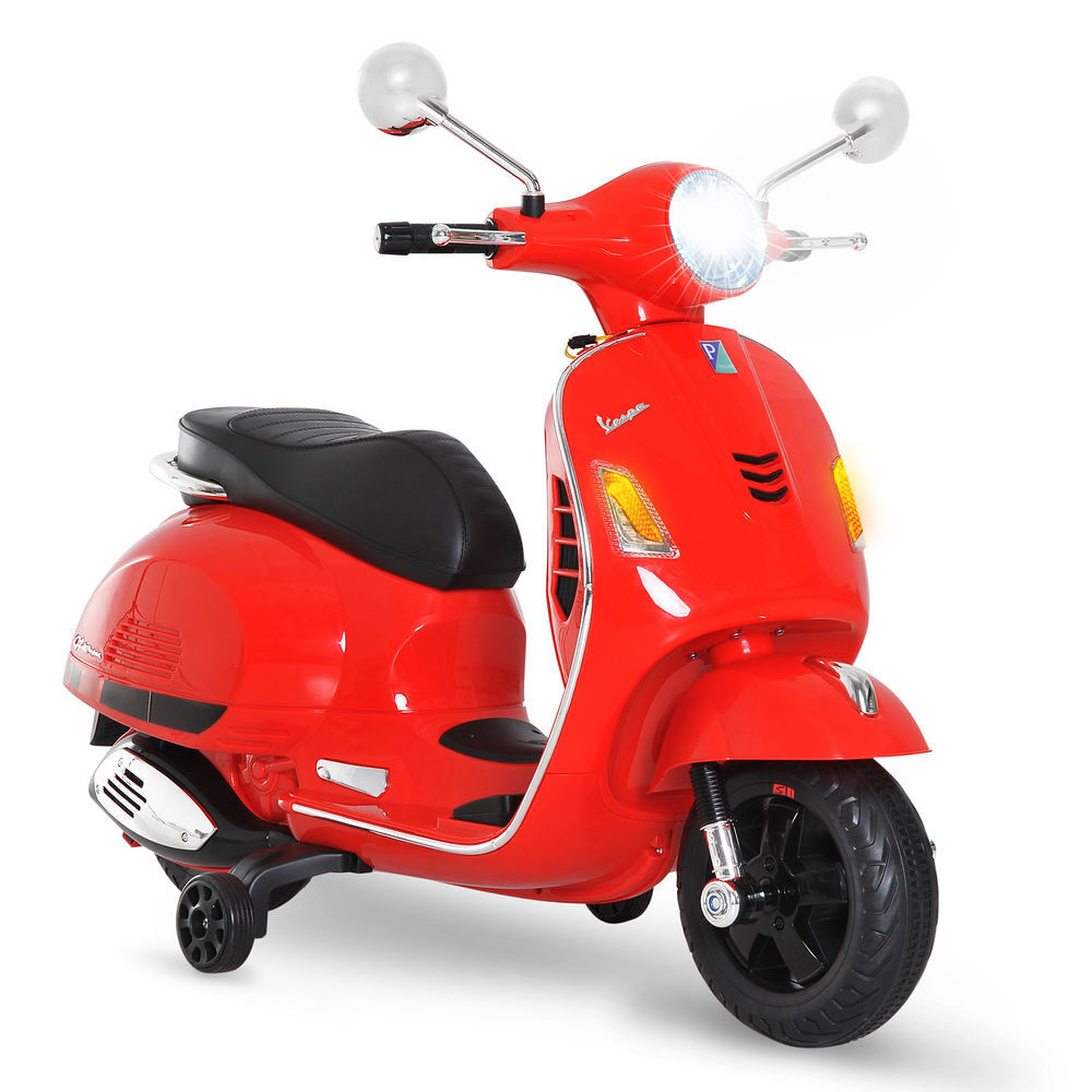 Homcom mota électrique para enfants de 3-6 anos com licença vespa moto a bateria para enfants com música velocidade 2-3 km/h e buzina carga 30 kg 102x50,5x75,5 cm rouge