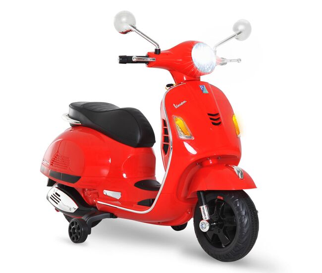 Homcom mota électrique para enfants de 3-6 anos com licença vespa moto a bateria para enfants com música velocidade 2-3 km/h e buzina carga 30 kg 102x50,5x75,5 cm rouge