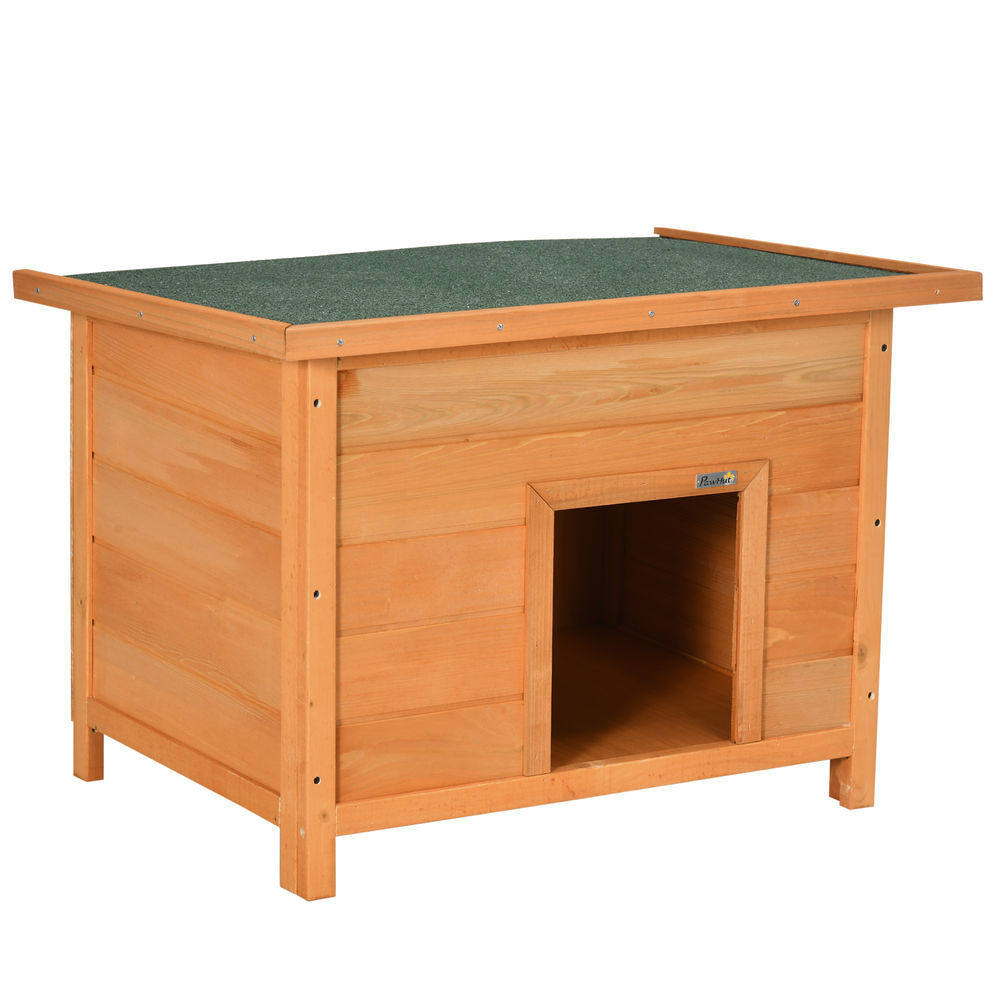 Pawhut casa para cães de madeira casa para animais de estimação elevada com teto asfáltico abatível impermeável e 4 almofadas antiderrapantes