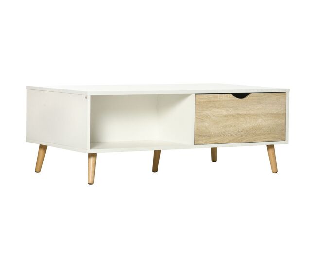 Homcom mesa de centro retangular mesa de sala de estar com 2 gavetas e compartimentos abertos estilo nórdico para escritório dormitório estúdio