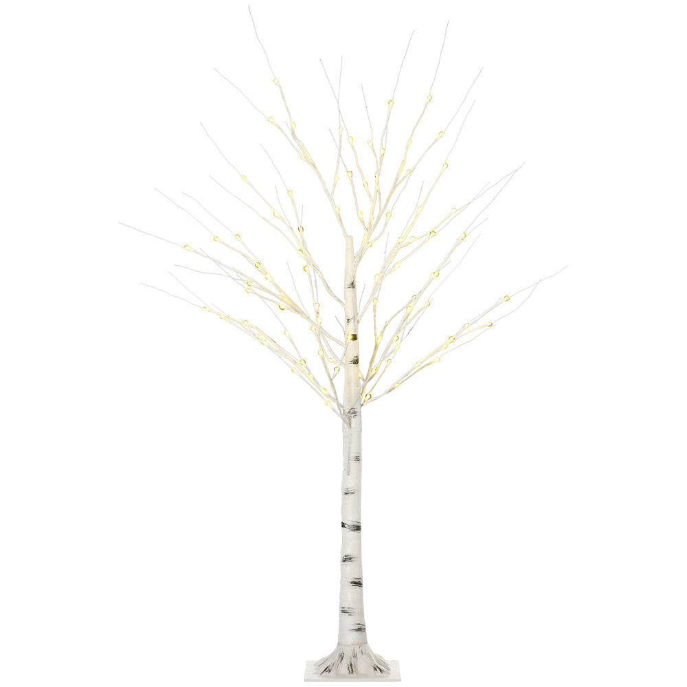 Homcom árvore de bétula altura 150cm com 96 luzes led ip44 branco quente ramos flexíveis e base de candeeiro árvore de decoração de natal para