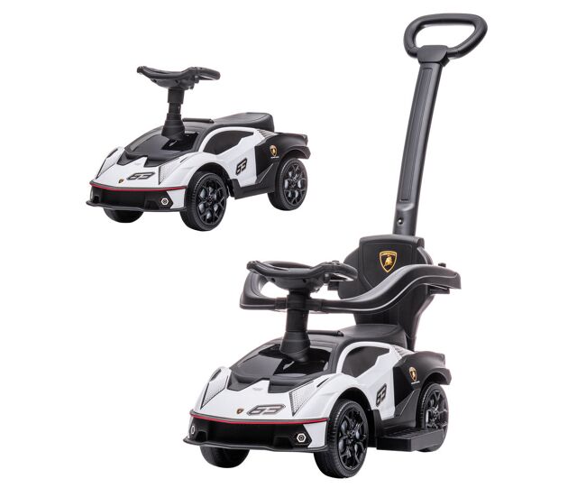 Aiyaplay 2 em 1 carro andador para enfants 12-36 meses lamborghini essenza scv2 carro andador com buzina guiador e grade de segurança removível 86,5x40x89,5cm blanc e noir