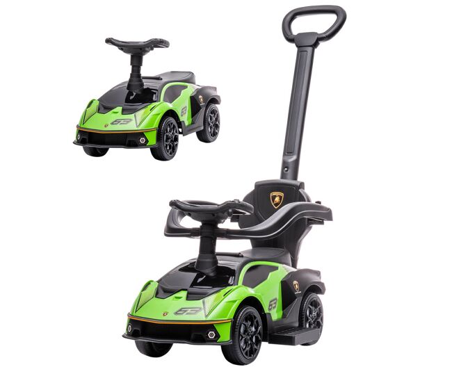 Aiyaplay 2 em 1 carro andador para enfants 12-36 meses lamborghini essenza scv2 carro andador com buzina guiador e grade de segurança removível 86,5x40x89,5cm verde e noir