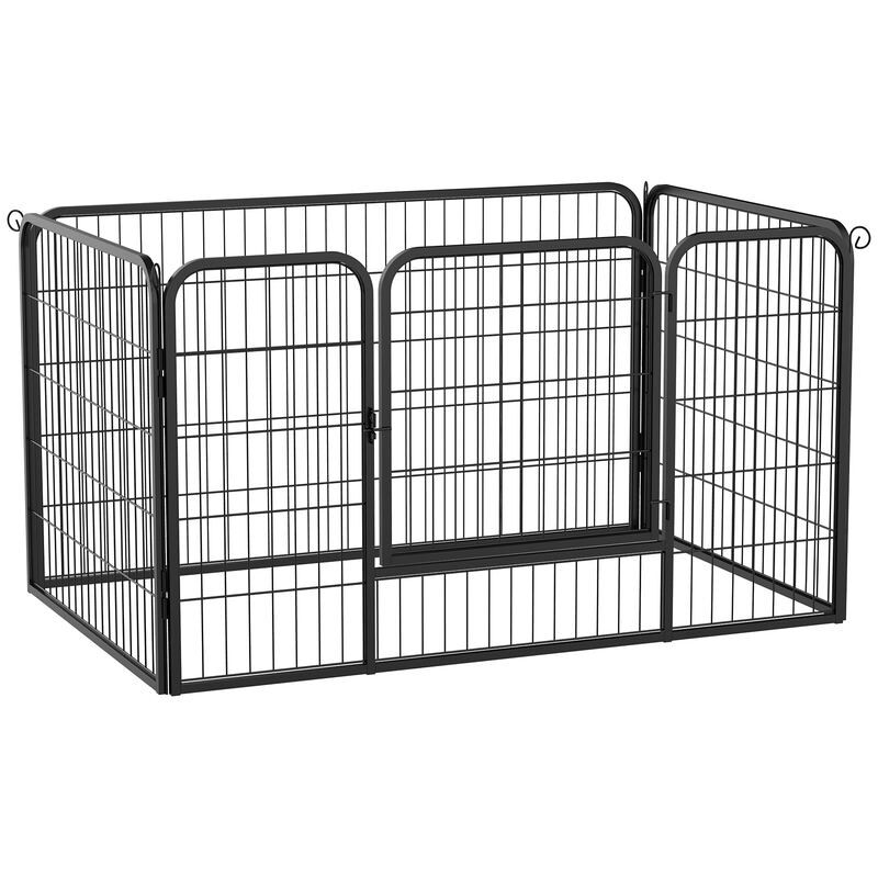 Pawhut parque para animais de estimação retangular gaiola para cães 4 paineis de metal com porta e dupla fechadura cerca de treinamento 129x84x70cm