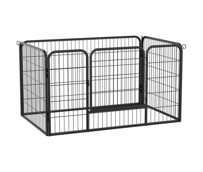 Pawhut parque para animais de estimação retangular gaiola para cães 4 paineis de metal com porta e dupla fechadura cerca de treinamento 129x84x70cm