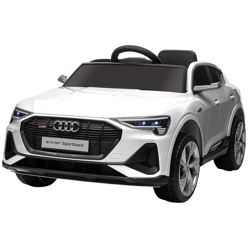 Homcom carro électrique audi e-tron 12v para enfants acima de 3 anos com controle remoto faróis buzina música mp3 tf usb e abertura da porta 3-8km/h 108x60x47cm blanc
