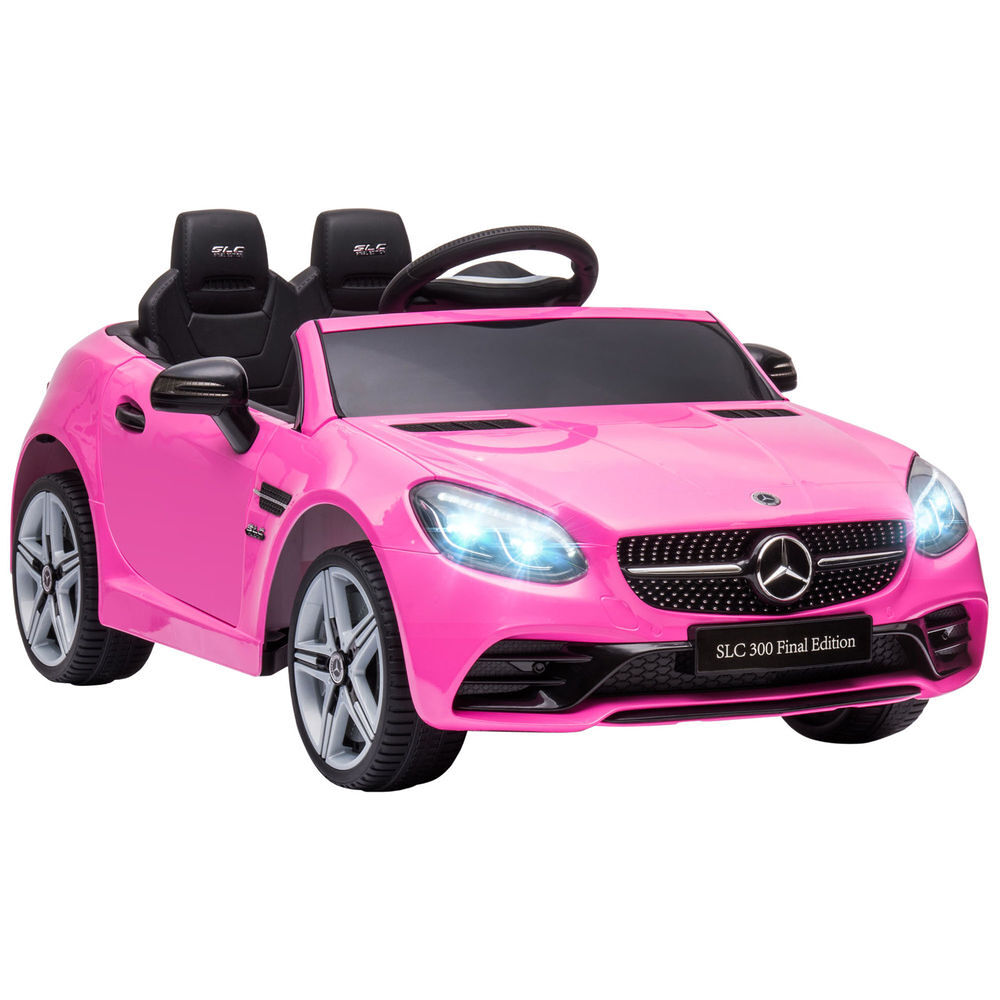 Aiyaplay carro électrique mercedes slc 300 12v para enfants de 3-6 anos com controlo remoto faróis led buzina música tf usb e abertura da porta 3-5km/h 107x62,5x44cm rosa