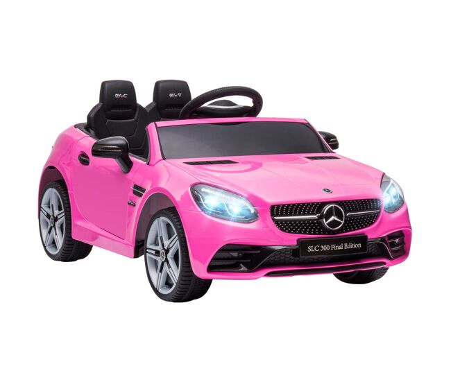 Aiyaplay carro électrique mercedes slc 300 12v para enfants de 3-6 anos com controlo remoto faróis led buzina música tf usb e abertura da porta 3-5km/h 107x62,5x44cm rosa