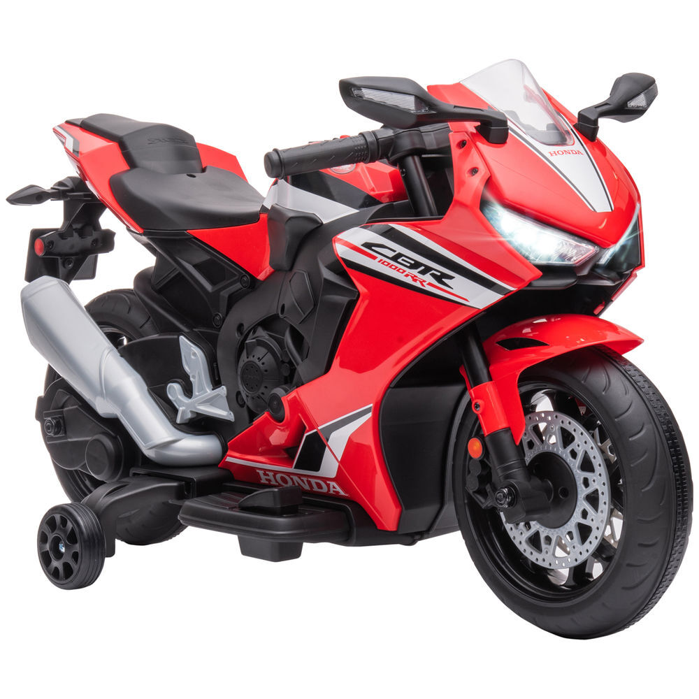 Homcom mota elétrica com licença honda para crianças de 3-5 anos mota a bateria 6v com farol buzina música e rodas auxiliares removíveis carga máxima 30kg 90x44x52cm vermelho
