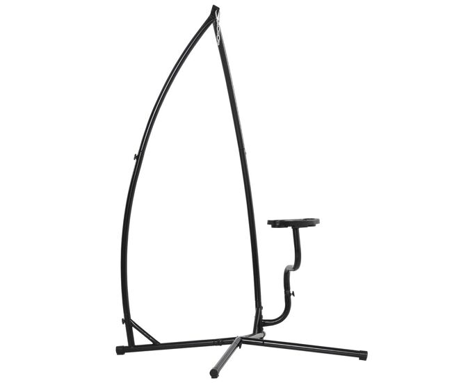 Outsunny suporte para cadeira suspensa suporte giratório de 190 cm com mesa lateral carga máx.120kg estrutura metálica para jardim de pátio preto