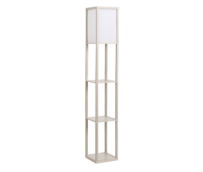 Homcom candeeiro de pé de madeira com 3 prateleiras de armazenamento para lâmpada e27 potência máx. 40w candeeiro moderno para sala de estar