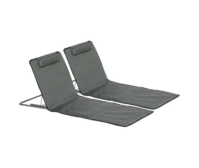 Outsunny conjunto de 2 esteiras de praia dobráveis 124x53x35-45 cm com encosto ajustável em 5 níveis e almofada de cabeça esteiras portáteis em tecido