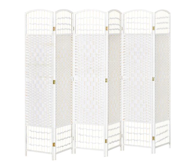 Homcom biombo de 6 paineis separador de ambientes dobrável 242x170cm divisória de habitações de fibra de papel decoração elegante para dormitório sala
