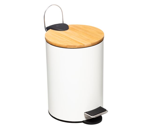 Pedal cube 3 l com tampa branca de bambu moderno