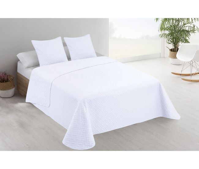 Colcha lisa + almofadas acolchoadas belmonte cama 150 branco 250x260cm