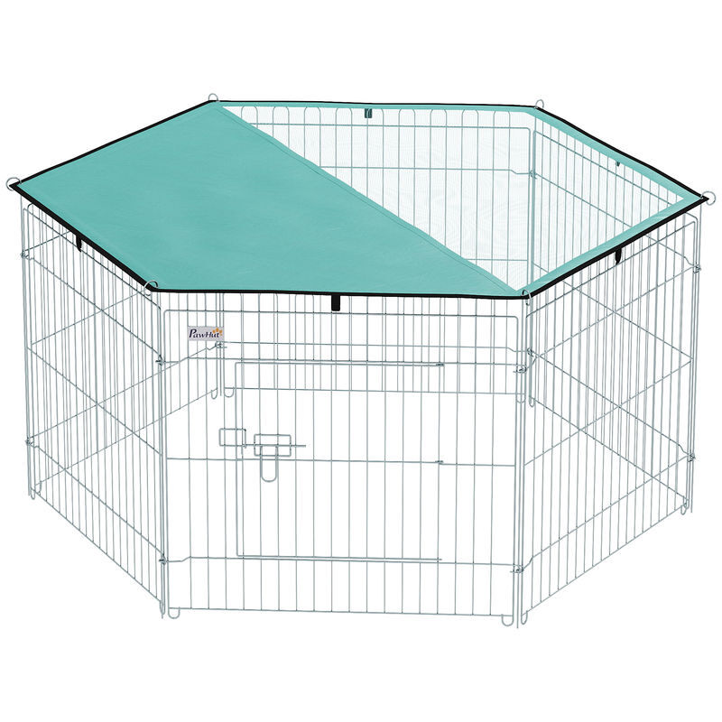 Pawhut parque para animais de estimação com 6 painéis 59x60cm dobrável cerca para animais de estimação com porta com trava e toldo superior para