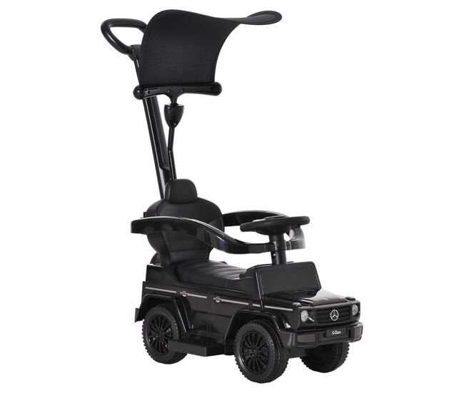 Homcom carro de passeio carro andador para crianças acima de 12 meses mercedes g350 com buzina capô removível encosto e suporte de proteção