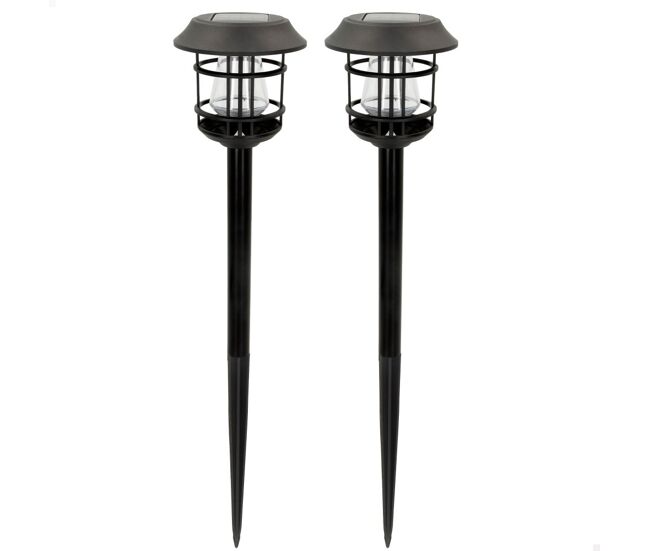 Pack de 2 holofotes solares exteriores com luz quente led c/estaca de jardim aktive