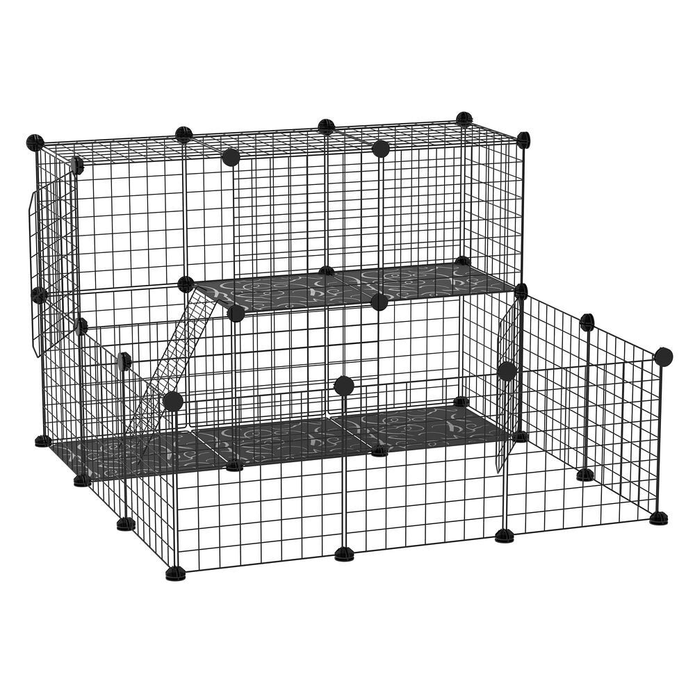 Pawhut recinto para pequenos animais diy com 24 painéis recinto para animais de estimação com grade metálica recinto modular para coelhos chinchilas