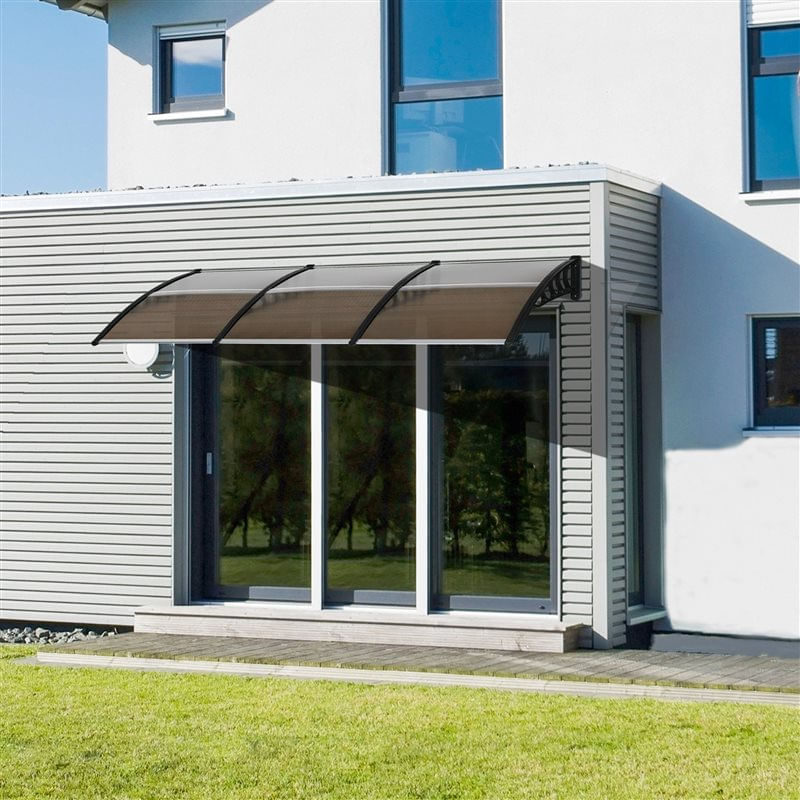 Outsunny marquesa exterior para portas e janelas, 303x96 cm, cobertura de proteção contra sol e chuva, com painel de policarbonato, suportes de pp e
