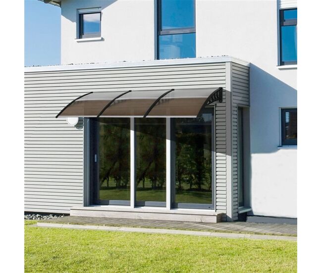 Outsunny marquesa exterior para portas e janelas, 303x96 cm, cobertura de proteção contra sol e chuva, com painel de policarbonato, suportes de pp e