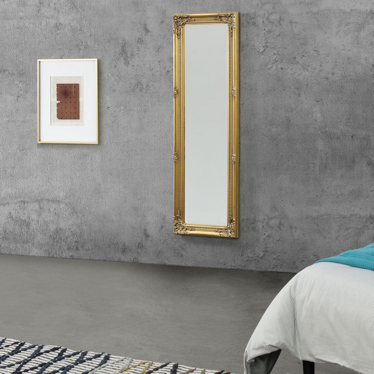 Espelho de parede - de corpo inteiro - livorno - 132 x 42 x 3,5 cm - moldura em eucalipto - dourado [en.casa].