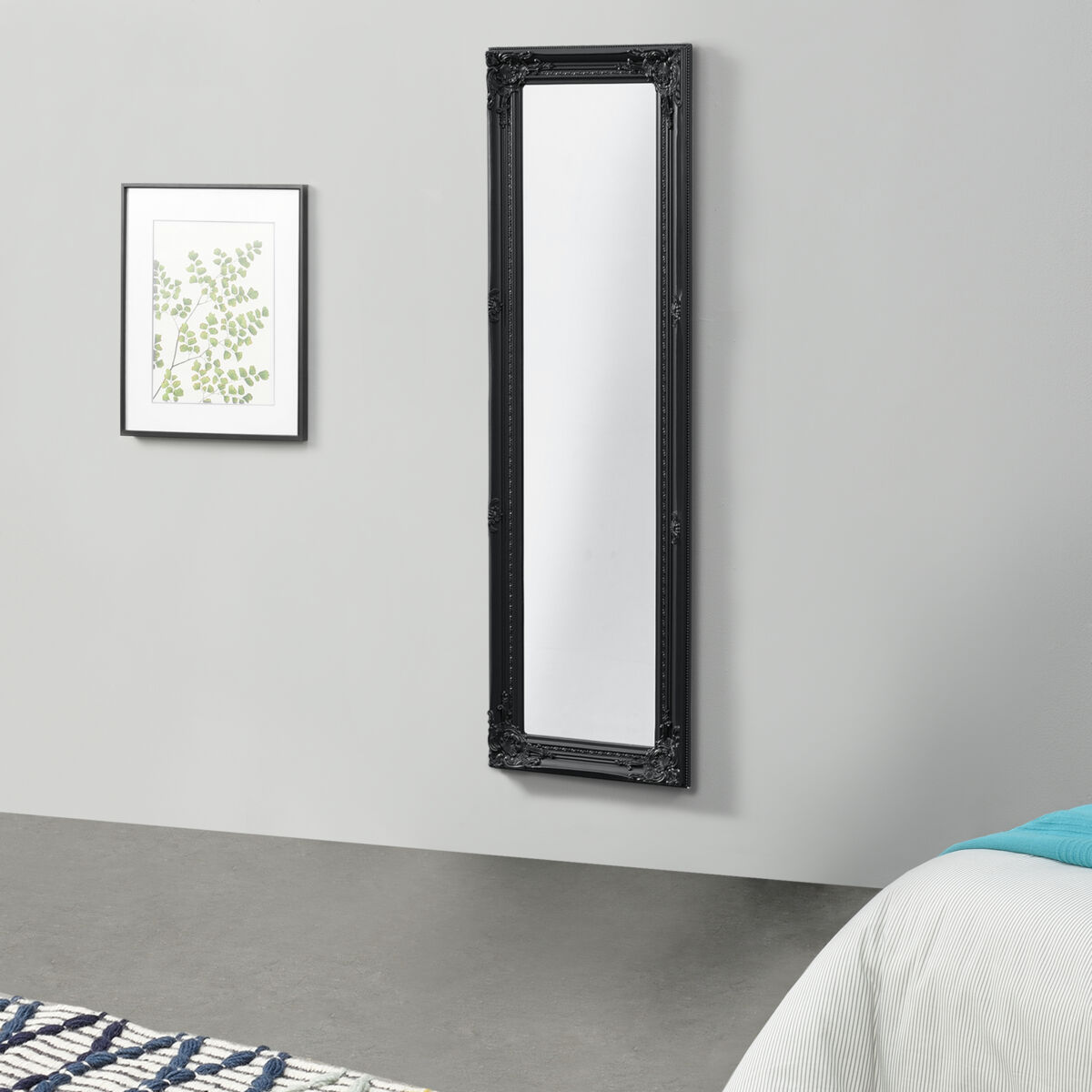 Espelho de parede - de corpo inteiro - livorno - 132 x 42 x 3,5 cm - moldura em eucalipto - preto [em casa].
