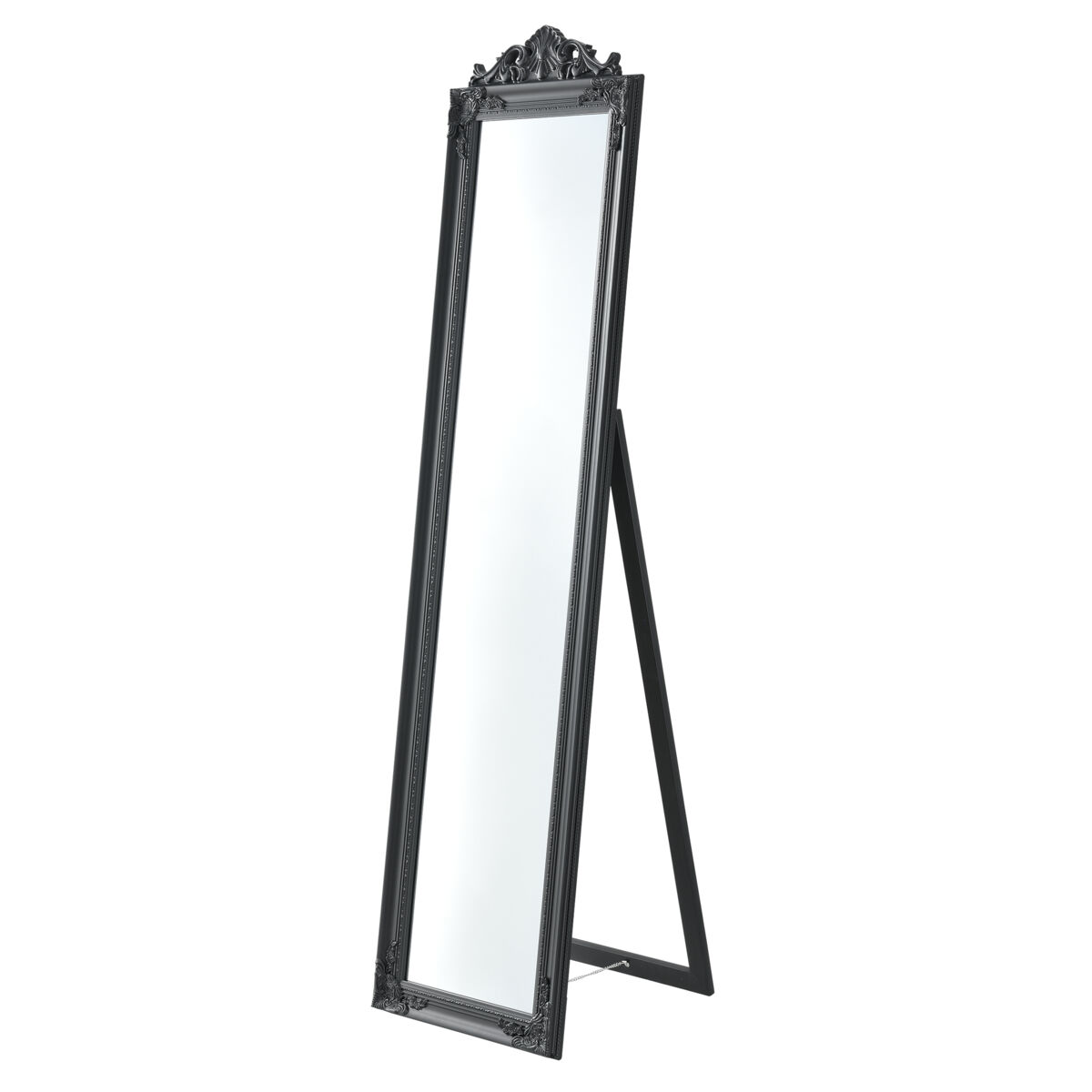 Espelho de pé arezzo - 160x40 cm - inclinável - regulável - moldura de eucalipto - cinzento escuro [en.casa].