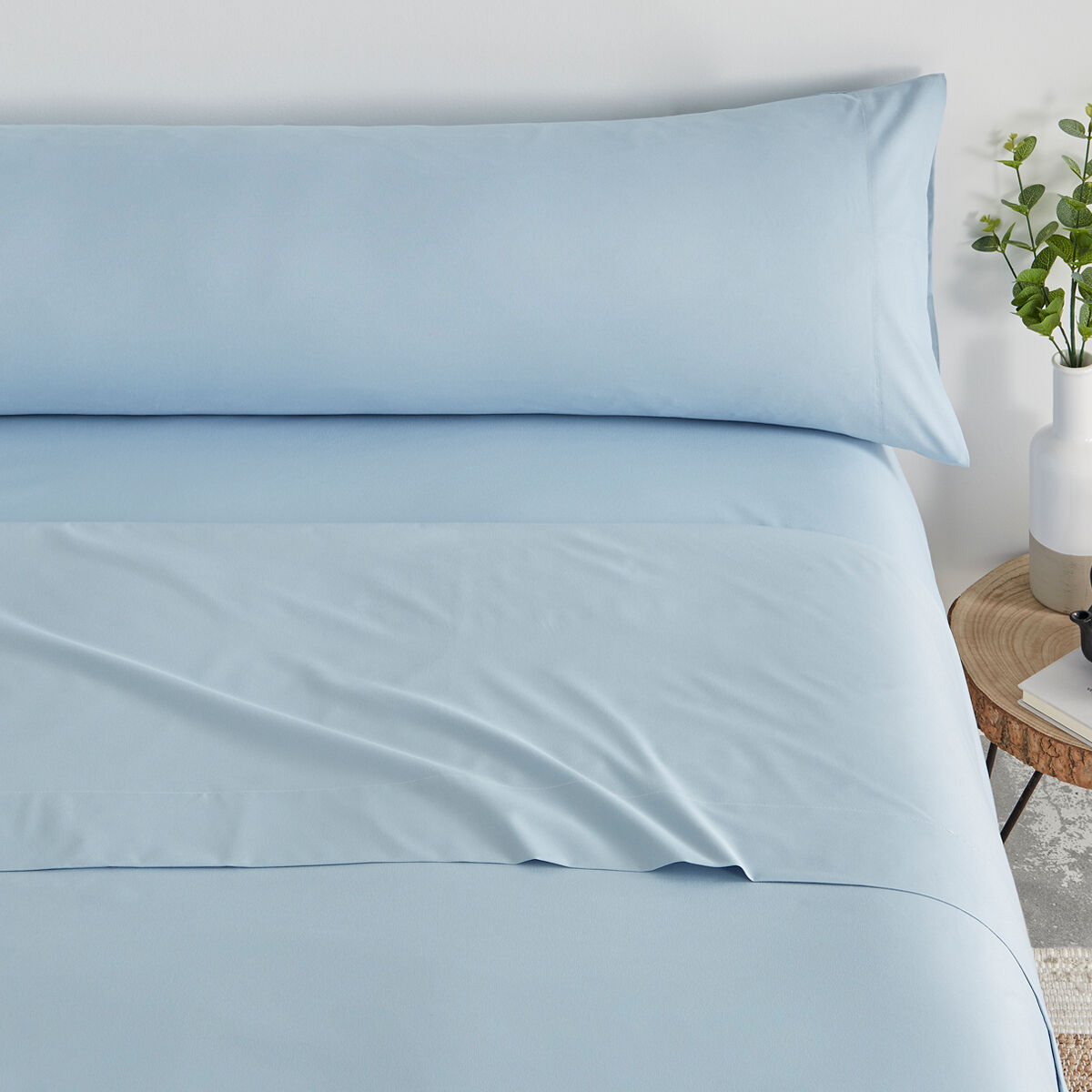 Conjunto de lençóis lisos 3 peças cama 150cm azul celeste extra macio toque donegal collections