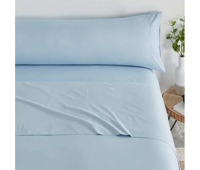 Conjunto de lençóis lisos 3 peças cama 150cm azul celeste extra macio toque donegal collections